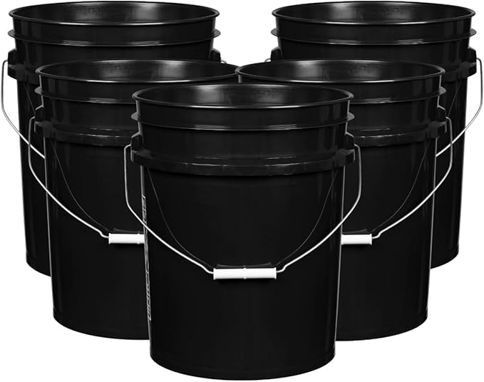 House Naturals 5 Gallon Premium HPDE Plastic Bucket - Made in USA Food Grade Storage Container, BPA Free All Purpose Pail (5, Black)