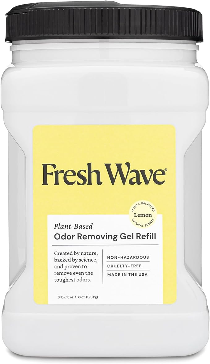 Fresh Wave Lemon Odor Removing Gel Refill, 63 oz. - Safer Odor Absorbers for Home, Natural Plant-Based Odor Eliminator, Every 15 oz. lasts 30-60 Days, For Cooking, Trash & Pets