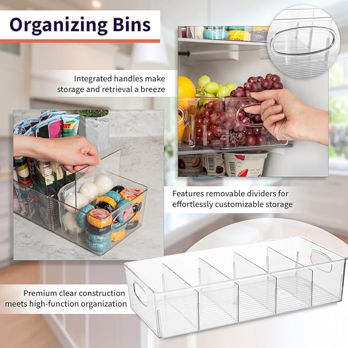 ClearSpace Plastic Pantry Organization and Storage Bins with Removable Dividers – Perfect Kitchen Organization or Kitchen Storage – Refrigerator Organizer Bins, Cabinet Organizers (4 Pack XL)