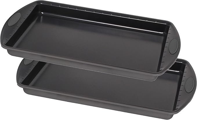 BergHOFF 11Pc Perfect Slice Bakeware Set, Covered Rectangle Cake Pan, Cookie Sheets, Muffin Pan, Loaf Pan, Round, Square and Rectangle Cake Pans, Slicer, Non Toxic, PFOA Free, Grey & Grey