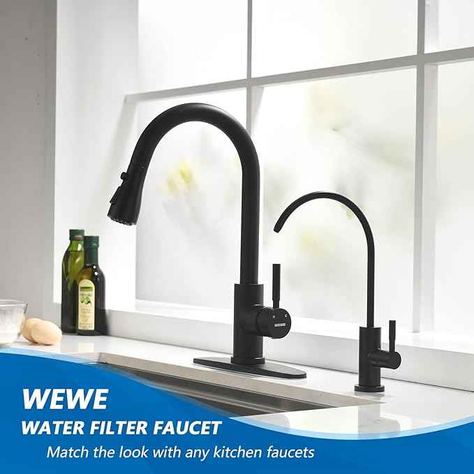 WEWE Matte Black Drinking Water Faucet Non Air Gap Stainless Steel Filtered Faucet for Kitchen Sink Reverse Osmosis System
