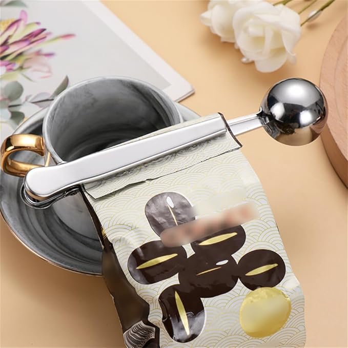 Coffee Scoop, Stainless Steel Silver Multi Function Measuring Spoon, Great Measuring Coffee, Tea, Protein Powder, Instant Drinks, Perfect Coffee Spoon Bag Clip
