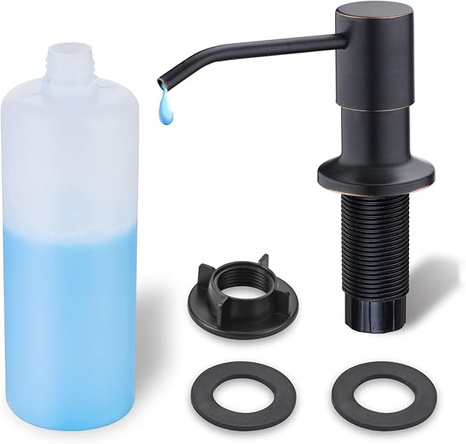 Kitchen Sink Soap Dispenser, WEWE Built in Soap Dispenser Kitchen Countertop Oil Rubbed Bronze Refillable Under Sink Black Pump Liquid Soap Dispenser for Kitchen Sink Stainless Steel Under Counter