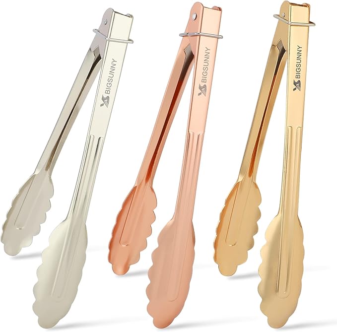 MSY BIGSUNNY 9 Inch Kitchen Food Tongs, Buffet Tongs, Serving Tongs for Cooking, Grilling, Aluminum Tongs - Set of 3 (multi color)