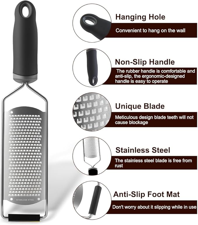 Upgraded Lemon Zester & Cheese Grater,Food Grade Stainless Steel None-Slip Handle Grater for Chocolate, Ginger and Garlic,Durable and Easy-To-Clean（Dishwasher Safe）