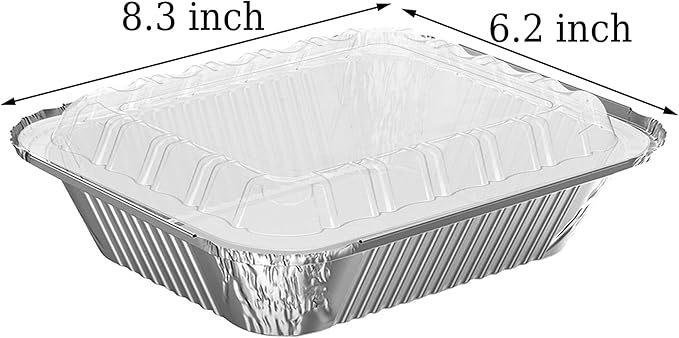 WANBAO 150 PACK 8.3"x6.2" Disposable Tin Foil Pans with Plastic Lids 2.25LB Aluminum Foil Food Containers for Cooking, Baking, Catering Party Meal Prep, Take Out, Freeze, Food Storage