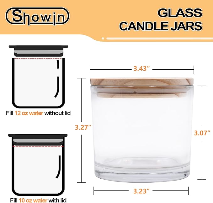 12 OZ Thick Candle Jars for Making Candles 12 Pcs, Empty Jars with Wood Lids for Spice Jars, Sample Container, Clear
