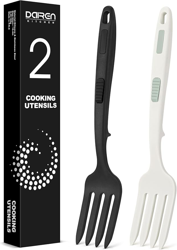Silicone Flexible Cooking Fork, 11.6 Inch Heat Resistant, Large Non Stick for Mixing, Mashing, Whisking (BW)