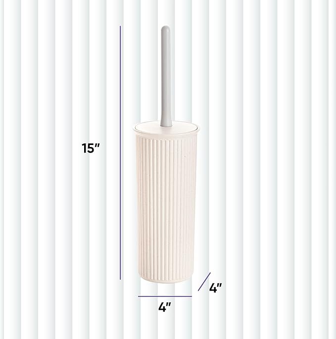 Superio Ribbed Collection - Eco-Friendly Decorative Plastic Toilet Bowl Brush and Holder Set, (1 Pack) Cleaner Scrubber for Bathroom