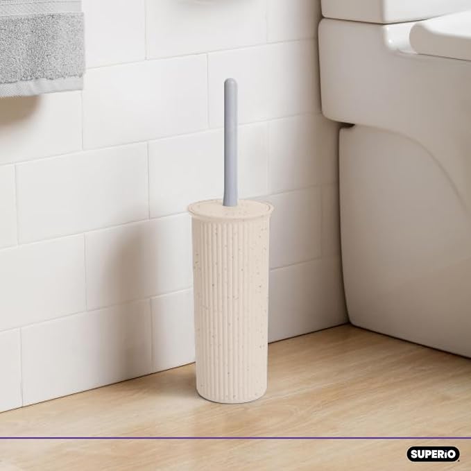 Superio Ribbed Collection - Eco-Friendly Decorative Plastic Toilet Bowl Brush and Holder Set, (1 Pack) Cleaner Scrubber for Bathroom