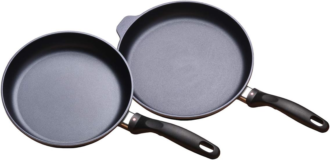 Swiss Diamond Duo Cooking Pans Set Nonstick, Diamond Coated Kitchen Pan Set with Stainless Steel Handles, Aluminum Non Stick Cookware Set, Dishwasher & Oven Safe, 9.5 Inch and 11 Inch
