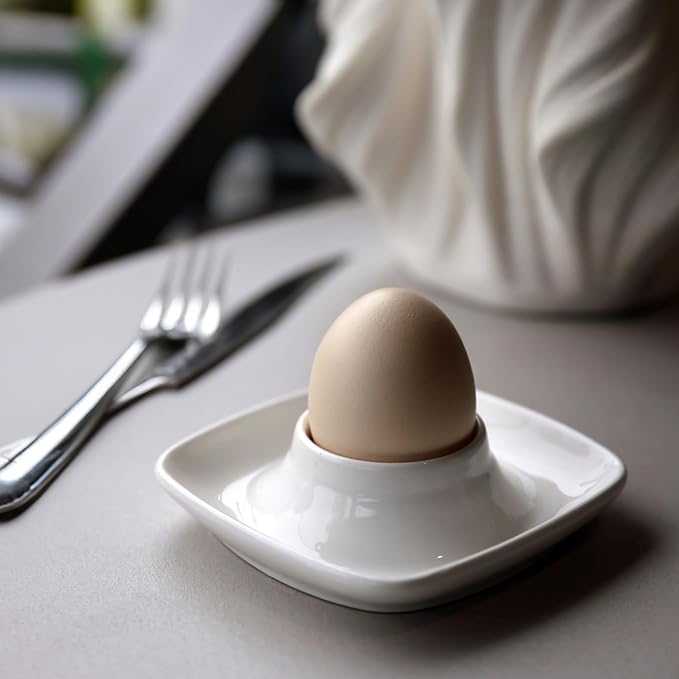 Ceramics White Egg Cups Egg Holders for Hard Boiled Eggs Set 6pcs