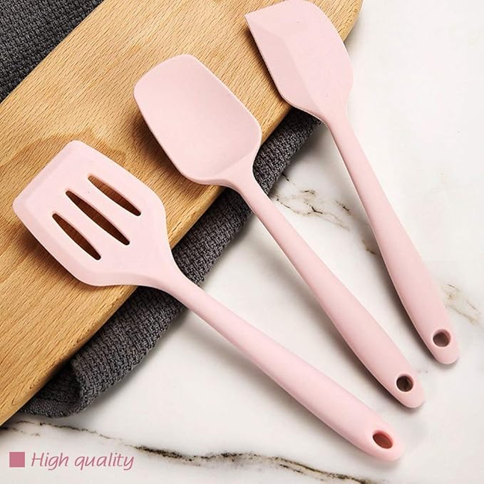Collfa Rose Gold And Pink Kitchen Utensil Small Five-Piece Set Mini Silicone Kids Kitchen Tools Whisk Spatula Tongs Spoon And Slotted Spatula(Kids Baking Supplies)