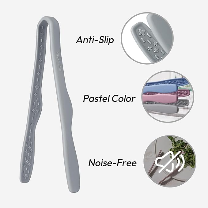 carrotez Mini Silicone Toaster Tongs, Anti-Slip,Non-Scratch Mini Tongs 7 Inch - Gray