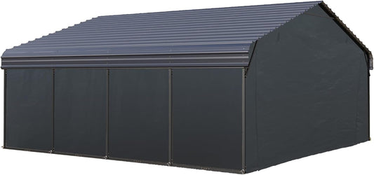 PHI VILLA 20 x 20 ft Carport 2 car Metal Carport Tent with Galvanized Steel Roof with Sidewalls Enclosure Kit, Sturdy Heavy Duty Metal Storage Shed for Cars, Boats, and Tractors