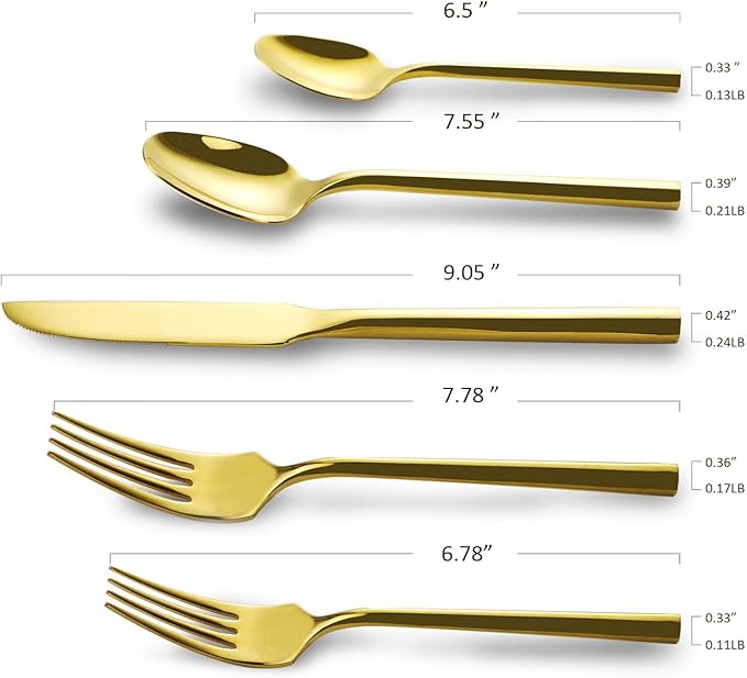 DEACORY Silverware Set Flatware Set Mirror Gold Cutlery Set Heavy Hexagon Handle Stainless Steel 20 Pieces Dishwasher Safe Service for 4
