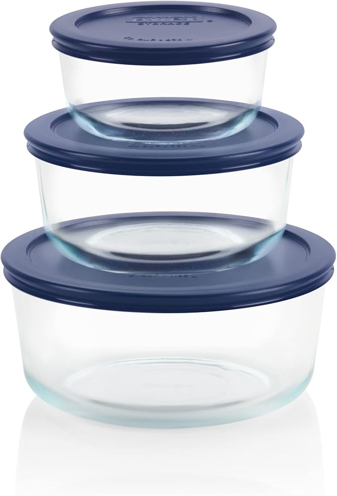 Pyrex Simply Store (3-Pack) Glass Food Storage Containers Set, (2, 4 & 7 Cup) Meal Prep Containers With Plastic BPA-Free Lids, Dishwasher & Microwave Safe