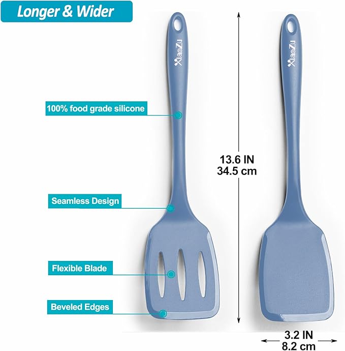 600˚F Heat Resistant Silicone Spatula Set, 13.6" Kitchen Spatula Turners for Non Stick Cookware, Flexible Spatulas with Thin Edges, Seamless Cooking Utensils for Fish, Eggs, Pancakes, Starry Blue