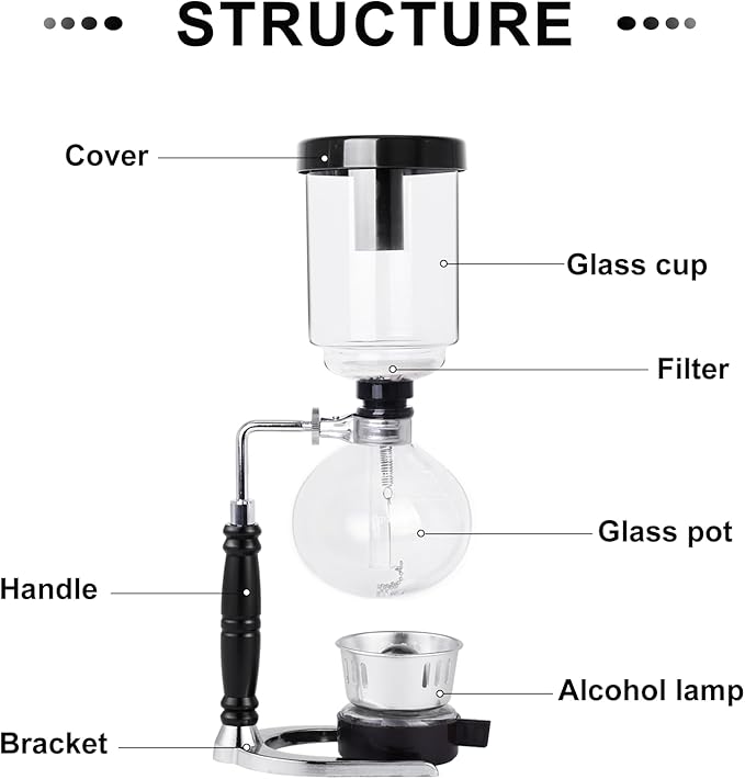 YUCHENGTECH Syphon Coffee Maker Tabletop Glass Siphon Pot Glass Technica Siphon Vacuum Coffee Maker(3 Cups(360ml))
