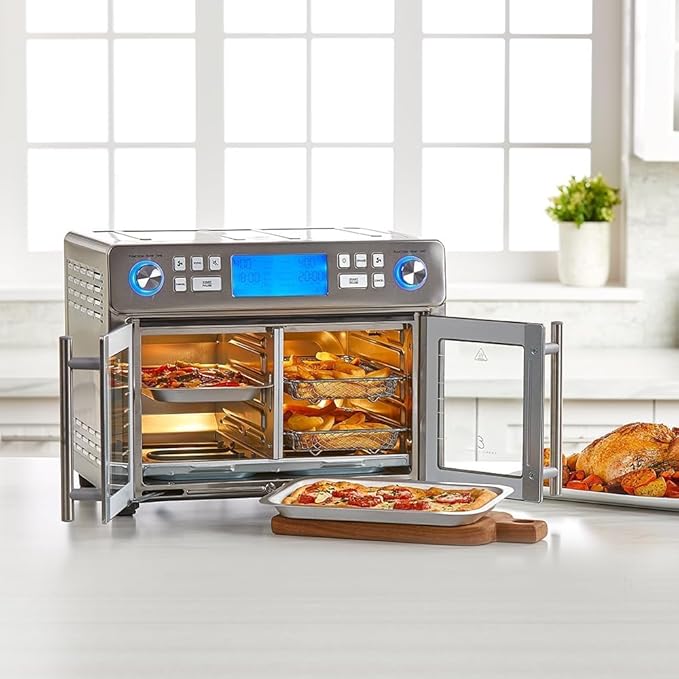 Emeril Lagasse Dual Zone 360 Air Fryer Oven Combo with French Door, 25 QT Extra Large, Cook Two Foods in Different Ways, Up to 60% Faster from Frozen to Finish, Pizza Stone Accessory