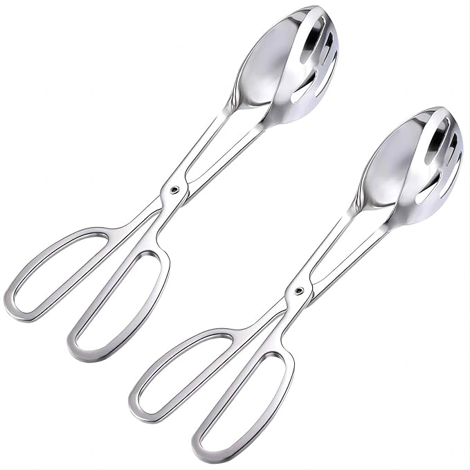REDANT 2-Pack Metal Serving Tongs for Cooking - Scissor Handle Kitchen Tongs for Salad, Cake, Bread, Toaster & Steak - Buffet & Party Serving Utensils for Catering, Baking & Cooking (10 Inch)