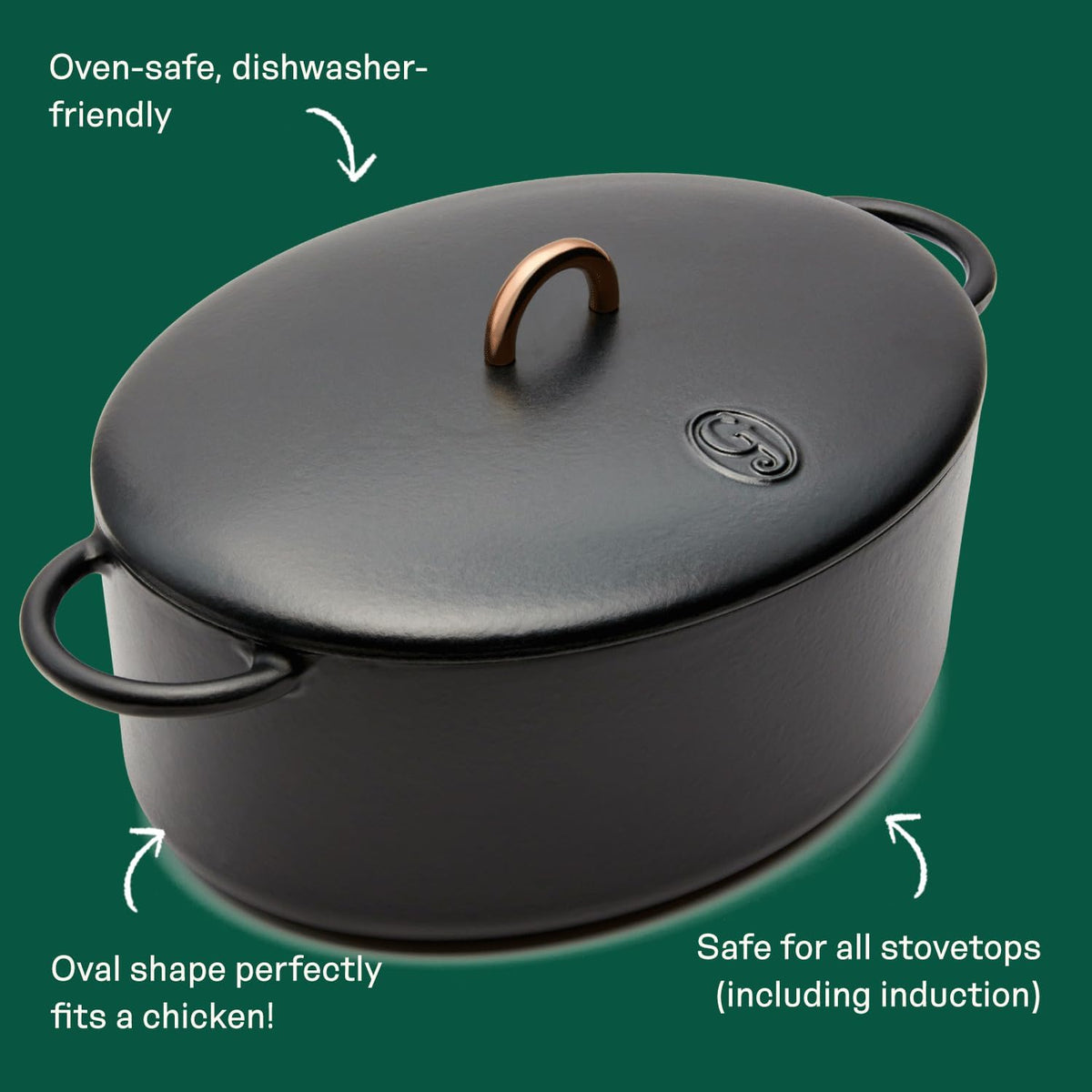 Great Jones Dutchess Cast Iron Dutch Oven Pot With Lid (Pepper) - Large 6.75 Quart Size, Dual Handles - All Stovetop Safe - 500° Dutch Oven For Bread Baking | Dishwasher Friendly