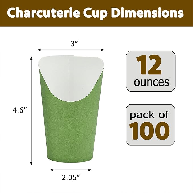 CAMKYDE 100 Pcs French Fries Holder, 12oz Disposable Paper French Fry Cups Sage Green Charcuterie Cups for all Occasions (12oz, Sage Green)