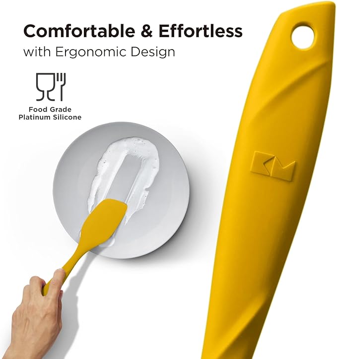 Kitchen Mama WaltzGrip Platinum Silicone Scraping Spatula: Heat Resistant, Seamless, Non Stick for Frying Pan Cookware, Safe, Flexible Bowl Scraper - Ideal for Mixing, Baking, Stirring (Yellow)