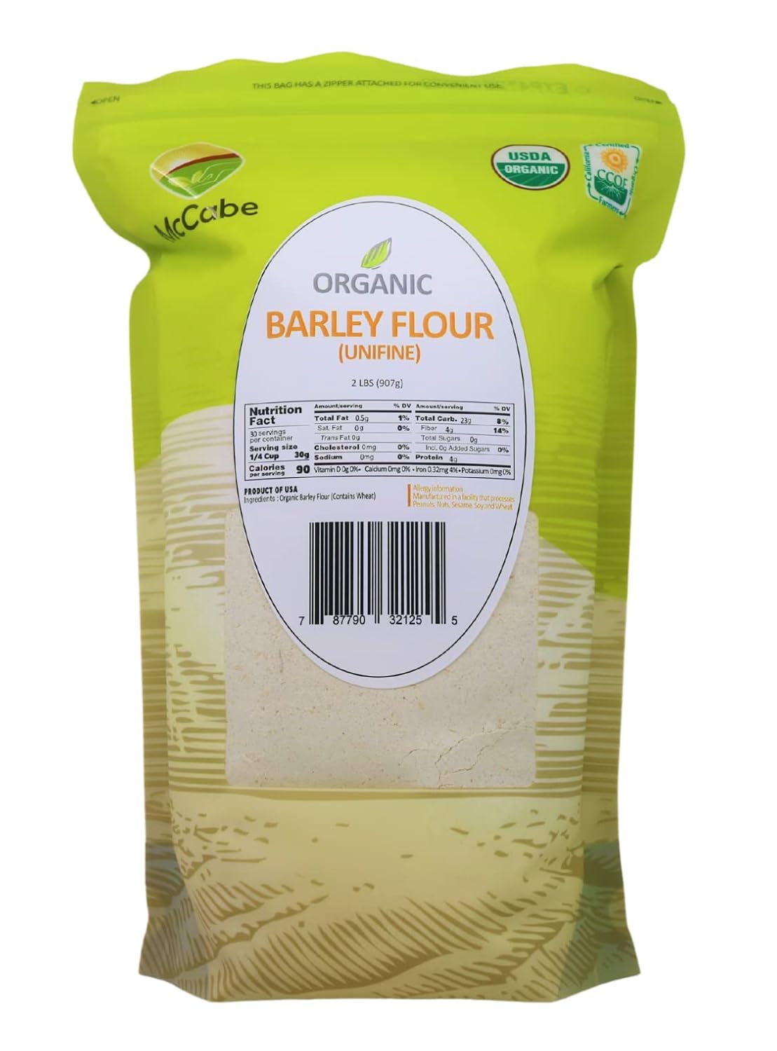 McCabe Organic Barley Flour - Barley Flour for Cooking and Baking | Rich in Fiber | USDA and CCOF Certified | Product of USA | 2 lbs (32 Oz) Pack of 2