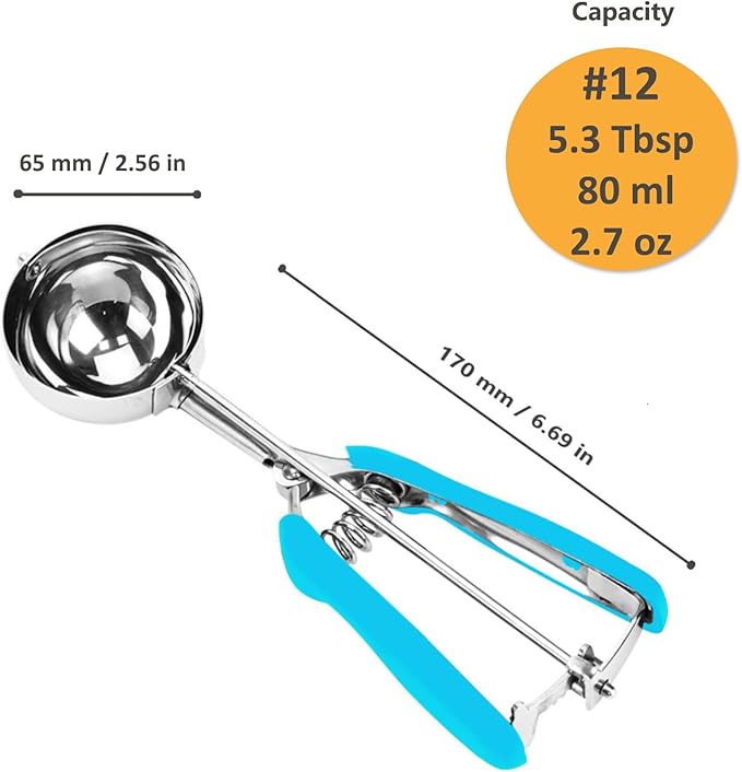 Ice Cream Scoop, Cookie Scoop, 5.3 Tbsp/ 80 ml/ 2.7 oz Cookie Scoops for Baking, 18/8 Stainless Steel Cookie Scooper for Baking, Ice Cream Scooper with Trigger Release, Cookie Dough Scoop(Blue)