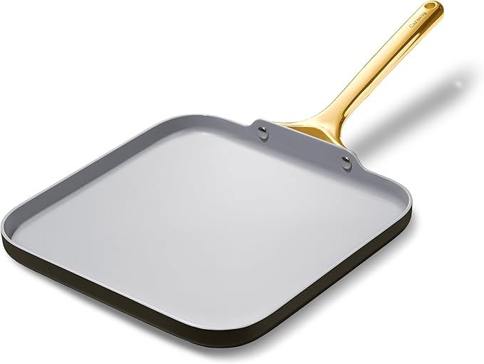 Caraway Square Griddle Pan - 11” Square Pan - Non-Stick Ceramic Coated - Non Toxic, PTFE & PFOA Free - Oven Safe & Compatible with All Stovetops - Black
