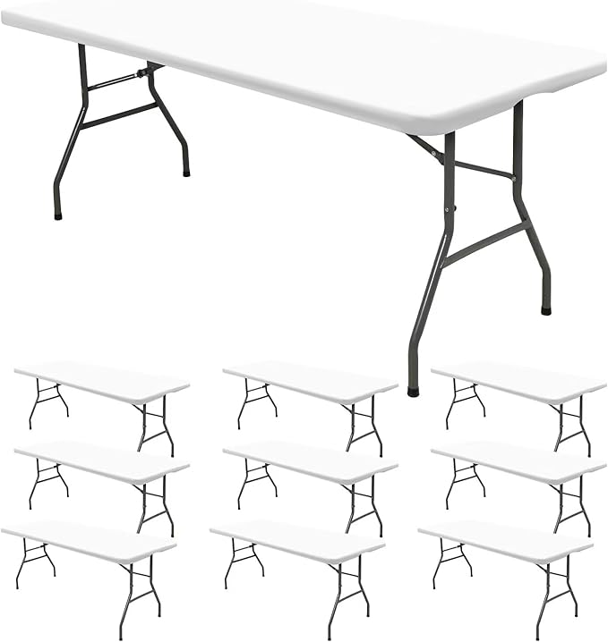 10 Pack Stretch Fabric Table Top Cap Cover, fits 6' Tables, Spandex Table Covers Washable Elastic Rectangle Tablecloth Protector for Indoor Outdoor Party Picnic Wedding, White, 30" W x 72" L