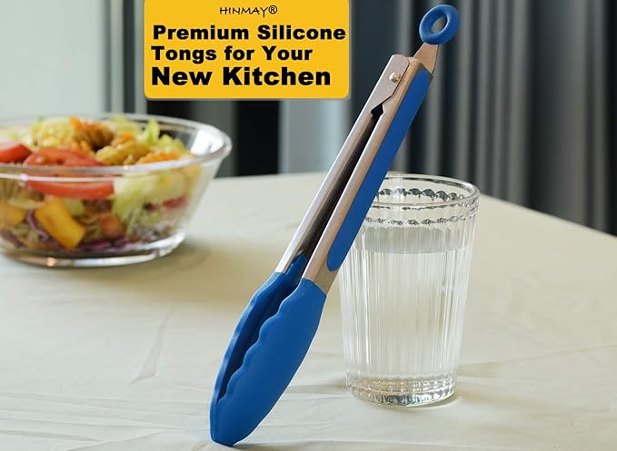 9-Inch Cooking Tongs with Silicone Tips, Set of 3 (Blue)