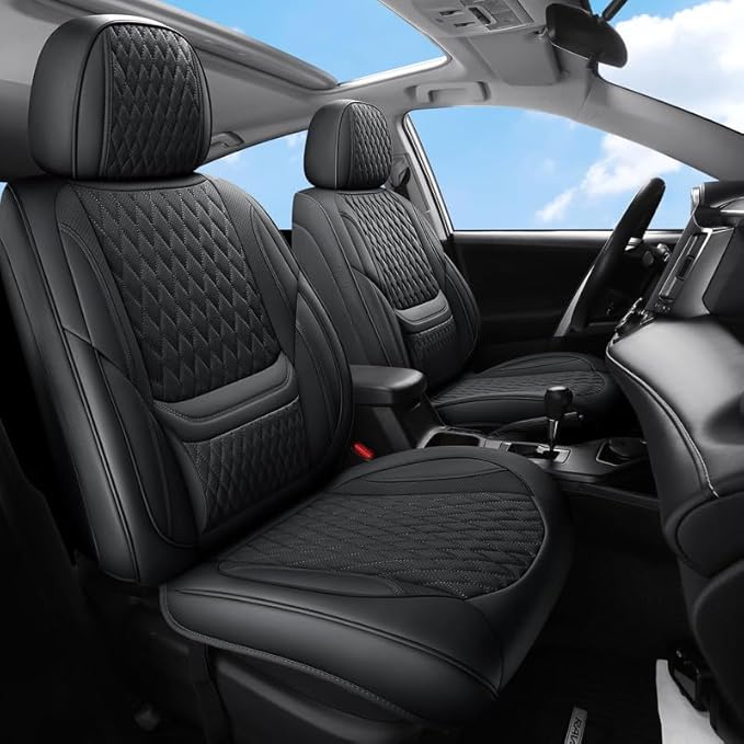 Front Seat Car Seat Covers Custom Fit for Chevrolet/Chevy Malibu 2000-2026 - Premium Faux Leather with Lumbar Support | Breathable, Waterproof, Anti-Slip, Durable (Black,Front Seat)