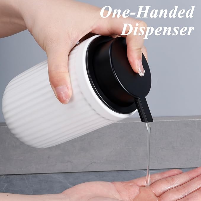 BosilunLife Dish Hand Soap Dispenser - White Liquid Pump soap Dispenser for Bathroom Decro 12oz Ceramic Kitchen Dish Dispenser with Rust-Proof Liquid Pump Modern Refillable Lotion Bottles