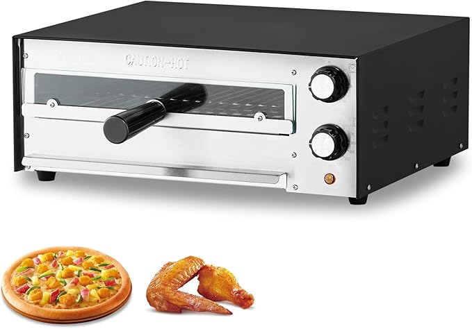 VEVOR Electric Pizza Oven, 12-inch Countertops Pizza Ovens, 572°F Max Temp, 1450W Indoor Pizzas Maker w/Timing & Temp Control, Pizza Cooker w/Dual Heat Tube, Crumb Tray, for Diner and Home Kitchen