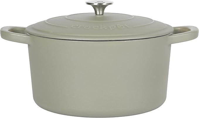 Crock-Pot Artisan 5-Quart Round Cast Iron Dutch Oven with Lid – Matte Green, Durable Oven Safe Cookware