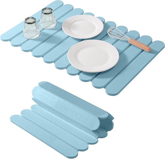 Extral Large Quick Dry Stone Drying Mat for Kitchen Counter,24"(L)x16"(W) Collapsible Eco-Friendly Absorbent Diatomaceous Earth Mat for Dishes Cups,Dish Drying Mats (Blue-Ellipse, 24x16 inch)