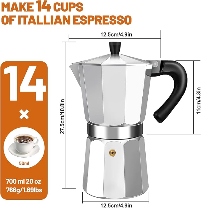 14 Cup Aluminum Espresso Stovetop Moka Pot Express Coffee Maker Percolator Italian Classic Mocha Coffee Machine for Italian and Cuban Cafe Brewing for Home & Camping 700ml 23oz