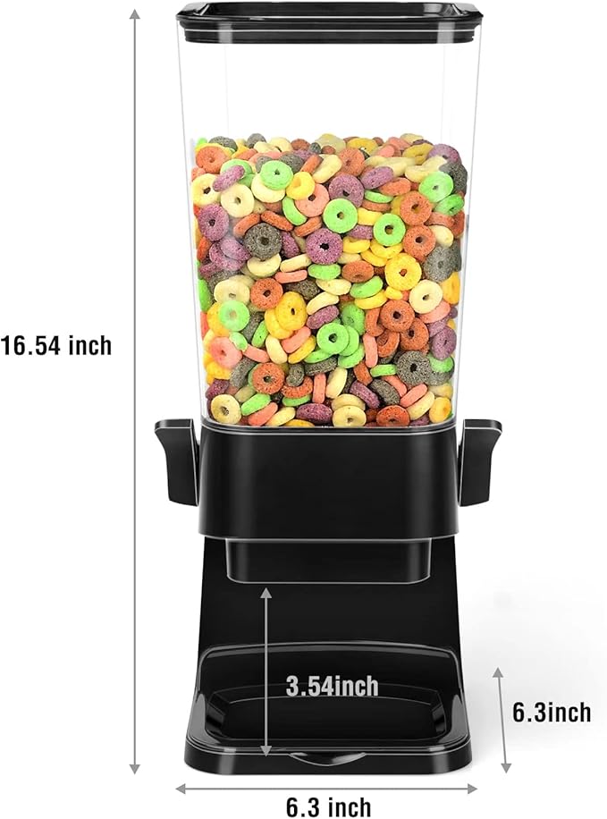 Cereal Dispenser Countertop Dual Dry Food Dispenser Large Cereal Containers Storage Organizer Dispensador De Cereales Candy Machine Rice Dispenser For Snack,Nuts, Granola(Black,1PC)