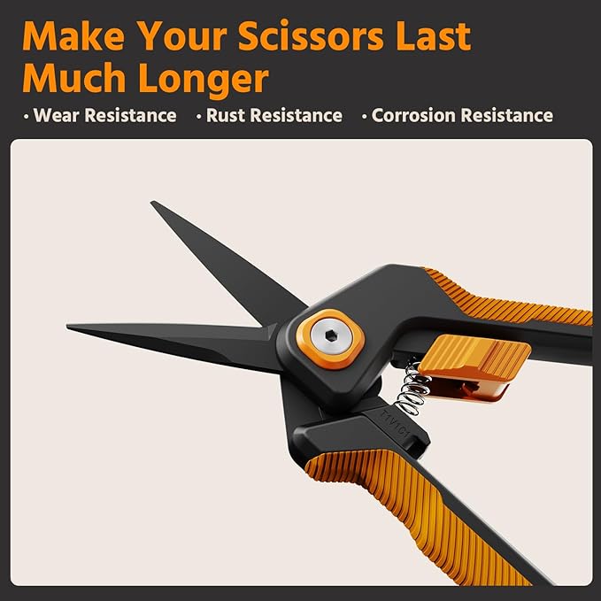 PrunePro Garden Scissors Pruning Shears Sharp Stainless Steel Non-Stick Teflon Coating Blade for Precise Cuts Garden Snip Bonsai Clippers for Plants Rose Flower Orange 2 Pack