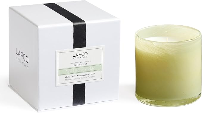 LAFCO New York Classic Candle, Wild Honeysuckle - 6.5 oz - 50-Hour Burn Time - Reusable, Hand Blown Glass Vessel - Made in The USA