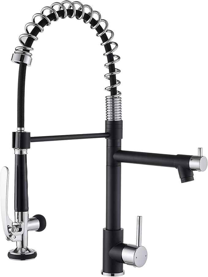 Fapully Kitchen Sink Faucet, Pull Down Kitchen Faucet, Black and Chrome Kitchen Faucets with Sprayer, Single Handle Single Hole Faucets for Kitchen Sinks