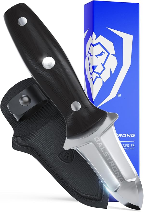Dalstrong Clam Shucking Knife- 3” Boston Style Shellfish & Oyster Shucker Clamp Knife - Gladiator Series Elite - Forged HC German Steel - Crab Eating Utensils- G10 Handle - W/Sheath - NSF Certified