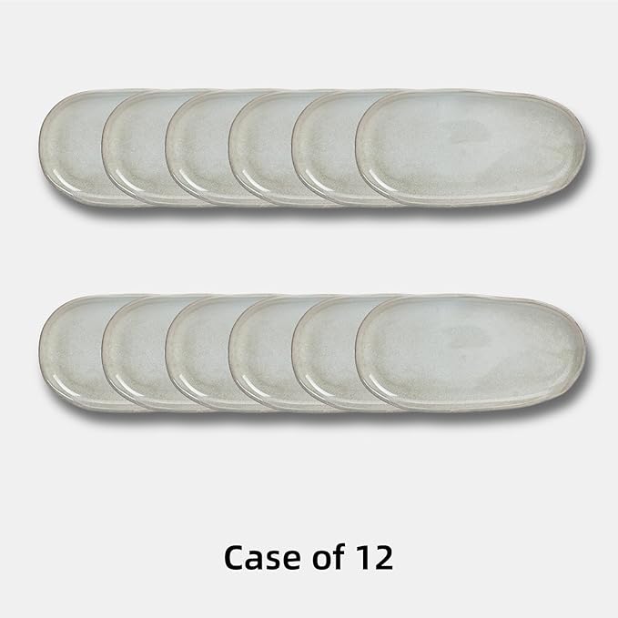 Organic Shape Restaurant Serving Tray 11.625 x 5.125", Commerical Grade Catering Stoneware Tray in Ir-regular Organic Shape, Chip & Scratch Resistant, Glossy Reactive Glaze Grey, Case of 12