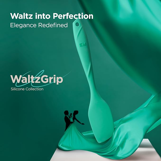 Kitchen Mama WaltzGrip Platinum Silicone Scraping Spatula: Heat Resistant, Seamless, Non Stick for Frying Pan Cookware, Safe, Flexible Bowl Scraper - Ideal for Mixing, Baking, Stirring (Teal)