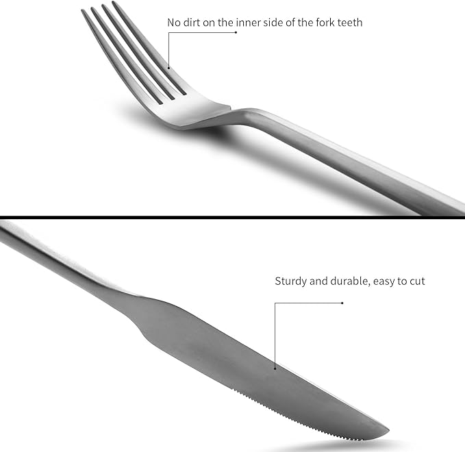 Silverware Set Flatware Set Matte Silver Cutlery Set with Hexagon Handle Forged Stainless Steel 20 Pieces for Home Hotel Use Service for 4