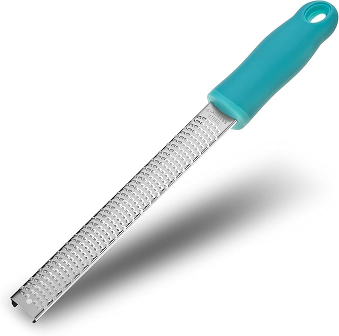 Lemon Zester, Stainless Steel Kitchen Cheese Grater, Plastic Cover Ergonomic Soft Blue Handle