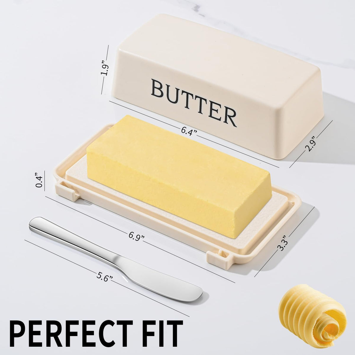 Butter Holder With Lid And Knife,Food Grade Plastic Butter Dish For Countertop,Large Butter Storage Container With Cover,White