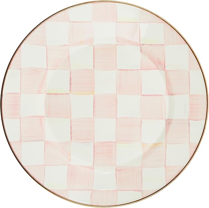 MACKENZIE-CHILDS Enamel Dinner Plate, Decorative Dinnerware Plate, 10 Inches, Set of 1, Pink-and-White Rosy Check